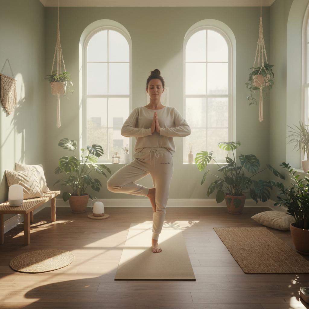 Frau beim Yoga mit einer "Discover The Flow" Hose